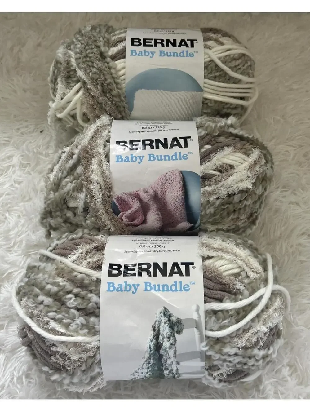 Bernat Baby Bundle Super Bulky Yarn 4-Textures Taupe Nest 207 Yds, 3 Skeins - Picture 1 of 5